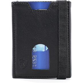 TRUVA Minimalist Slim Front Pocket RFID Blocking Trifold Genuine Leather Wallets for Men with Gift Box (Carbon Black)
