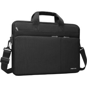 MOSISO 360 Protective Laptop Shoulder Bag Compatible with MacBook Air/Pro,13-13.3 inch Notebook,Compatible with MacBook Pro 14 inch 2021,Polyester Sleeve with 3 Front Pockets&Fix Handle&Belt,Black