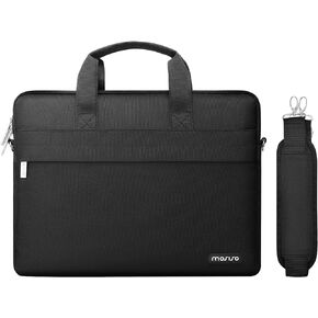 MOSISO Laptop Shoulder Bag Compatible with MacBook Air/Pro, 13-13.3 inch Notebook, Compatible with MacBook Pro 14 inch 2023-2021 A2779 M2 A2442 M1 with Horizontal Pocket & Fix Handle & Belt, Black