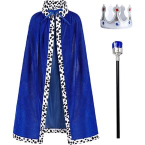 FYMNSI Men Boys Girls Royal King Queen Outfits Kids Prince Costume Halloween Cosplay Dress Up Cape Crown Garland Scepter Set
