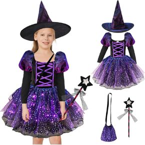 Kitimi Light Up Witch Costume for Girls, Carnival Girls Witch Costume, Kids Toddler Witch Costume, Witch Costume for Party
