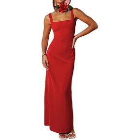 Women Bodycon Maxi Dress Sexy Spaghetti Strap Low Cut Long Tight Dress Slim Fit Party Club Night Cami Long Dresses
