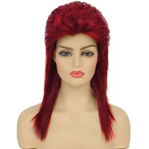 Swiking Brown Mullet Wigs for Women Curly 70s 80s Rocker Shoulder Length Hair Cosplay Synthetic Women Wigs (Brown)