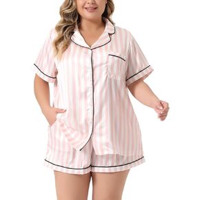 Agnes Orinda Plus Size Pajama Set for Women Short Sleeve Button Shirt and Shorts 2 Pcs Lounge Sets Valentines Day