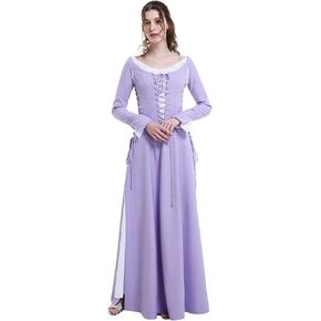 Women's Medieval Renaissance Costume Historical Retro Lace-up Dress Full Set for Role Play Party Halloween