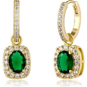TOPGRILLZ Dangle Earrings Gold Hoop Earrings for Women Chunky Drop Emerald Green 14K Gold Plated Cubic Zirconia Iced Cushion Earrings Trendy Fashion Jewelry Gift