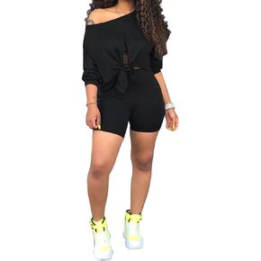 FANDEE 2 Piece Outfits for Women Sexy Clubwear Off Shoulder Tracksuit