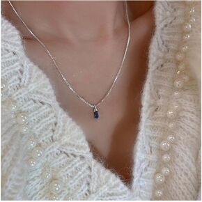 Erimberate Bohemian Square Sapphire Pendant Necklace Blue Rhinestone Chain Necklace Silver Cz Sapphire Necklace Choker Tiny Blue Rectangle Necklace Jewelry for Women and Girls
