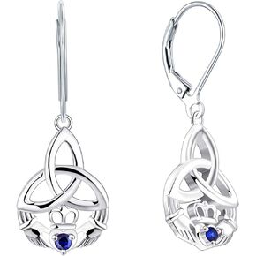 JO WISDOM Women Claddagh Earrings,925 Sterling Silver Irish Celtic Claddagh Love Heart Drop & Dangle Leverback Earrings in Kuwait