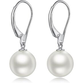 Jiamiaoi Pearl Diamond Earrings for Women Dangle Drop Earrings 925 Sterling Silver Pearl Lever Back Drop Earrings Pearl Silver Earrings for Women Come with Gift Box
