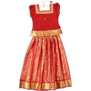 Girl's Pattu Pavadai Red Color Golden Border in Kuwait
