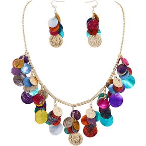 Firstmeet Colorful Coin Shell Tassel Necklace Nature Mother Of Pearl Handmade Chain Bohemian Style Choker Jewellry For Women