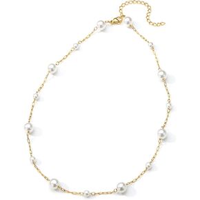 VAttract Freshwater Pearl Necklace for Women Girls, 18K Gold Plated Pearl Chain Choker Necklace, Paperclip & Pearl Chain Necklace Simple Pearl Jewelry Gift