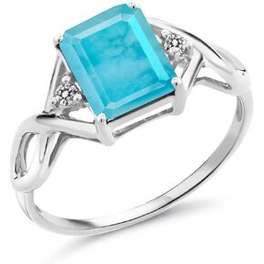 Gem Stone King 1.87 Ct Emerald Cut Green Turquoise White Diamond 925 Sterling Silver Ring