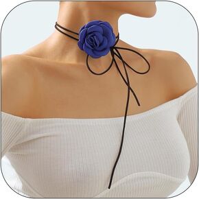 Boho Handmade Flower Choker Necklace Vintage Rose Neck Chain Long Wrap Leather Collar Tie Floral Waist Chain Neck Accessories Bridal Party Jewelry for Women Girls