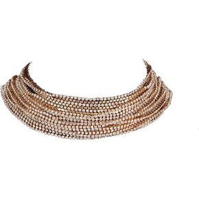 Anglacesmade Bohemia Layered Choker Necklace Diamond Choker Rhinestone Choker Crystal Necklace Multi Strands Choker for Women and Girls