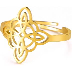 Dreamtimes Witch Knot Ring for Women Stainless Steel Open Bar Rings Adjustable Celtic Quaternary Witch Knot Ring Witchcraft Amulet Jewellery Gift