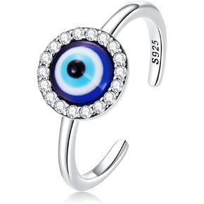 Shysnow Sterling Silver Evil Eye Ring for Women Blue Evil Eyes Nazar Ojos Open Adjustable Rings Dainty Turkish Greek Third Eye Enamel Cubic Zirconia Ring Lucky Protection Jewelry Gifts