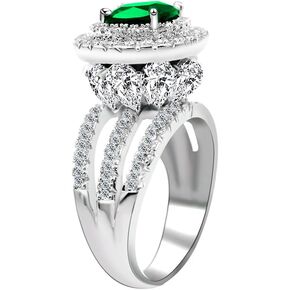 Uloveido Large Simulated Emerald Statement Halo Cocktail Ring with Green Crystal for Women Party Anniversary RJ213