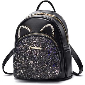 natyrlpog Mini Backpack for Women Cute Cat Ears Design, PU Leather Small Backpack Purse with Sequin Decoration