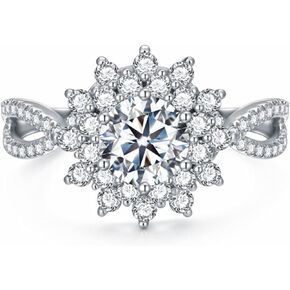 Flower Engagement Rings for Women 925 Sterling Silver 1 Carat (ctw) Moissanite Rings Wedding Anniversary Promise