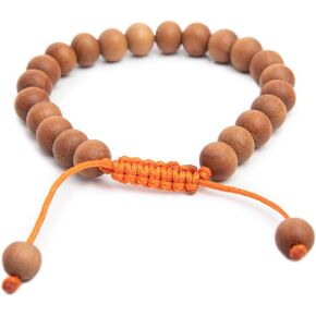 Adjustable Wooden Beaded Bracelet - Tibetan Sandalwood Wrist Mala Bracelet for Meditation - Handmade Unisex Wood Prayer Bracelet Rosary Mala Necklace Chain for Men Women