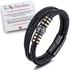 DIOWUS To My Son Man Boyfriend Husband Dear Dad Always Remember Bracelet, Trendy Simple Black Three Layered Stacked Braided Leather Bracelet Holiday Jewelry Gifts