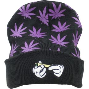 Marijuana Weed Cuff Beanie-Hat - Knit Winter Hat for Women Men Rolling-Up Skully Cap