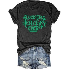 Luckiest Teacher Ever Shirt Women St Patricks Day T-Shirt Funny Teacher Gift Tee Causal Short Sleeve Tops in Kuwait