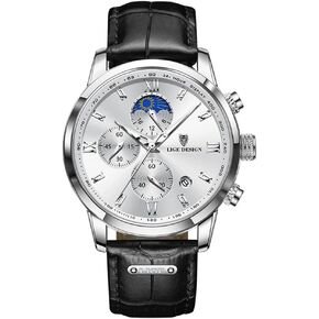 Weicam Men Boy Casual Waterproof Roman Numerals Leather Band Analog Quartz Wristwatches with Chronograph Calender Business Watch