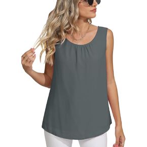 QUEZHU Women's Summer Casual Double Layer Chiffon Tank Tops Blouse Loose Fit Work Shirts