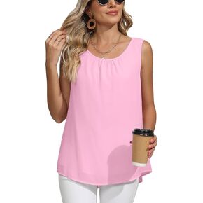 QUEZHU Women's Summer Casual Double Layer Chiffon Tank Tops Blouse Loose Fit Work Shirts