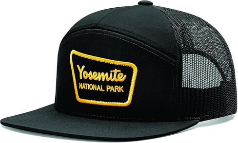 Tout Wear Yosemite National Park California Hiking Hat | 7-Panel Snapback Mesh Trucker Hat with Park Sign Patch Black, Black, One size in Saudi Arabia