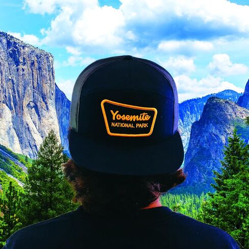 Tout Wear Yosemite National Park California Hiking Hat | 7-Panel Snapback Mesh Trucker Hat with Park Sign Patch Black, Black, One size in Saudi Arabia