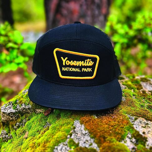 Tout Wear Yosemite National Park California Hiking Hat | 7-Panel Snapback Mesh Trucker Hat with Park Sign Patch Black, Black, One size in Saudi Arabia