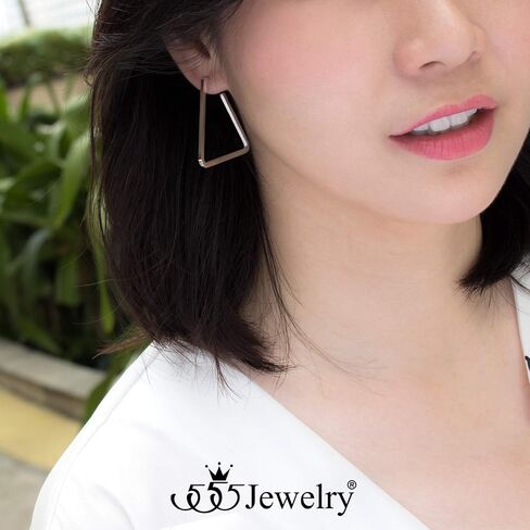 555Jewelry الفولاذ المقاوم للصدأ أقراط هندسية كبيرة على شكل مثلث للنساء in Saudi Arabia