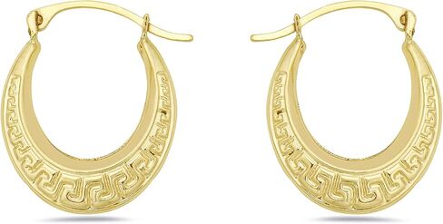 أقراط دائرية من الذهب عيار 14 قيراط بتصميم مفتاح يوناني بيضاوي الشكل بقفل فرنسي - 2.5 مم × 18 مم - مجوهرات للنساء/الفتيات - أقراط دائرية صغيرة in Saudi Arabia