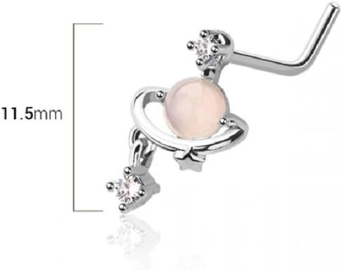 Pierced Owl 20GA Stainless Steel Planet with Dangling Gem L-Bend Nose Stud, Metal, cubic zirconia in Saudi Arabia