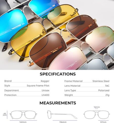 Xagger Polarized Brow Bar Aviator Sunglasses for Men Pilot Military Style Metal Frame Driving Shades UV400 in Saudi Arabia
