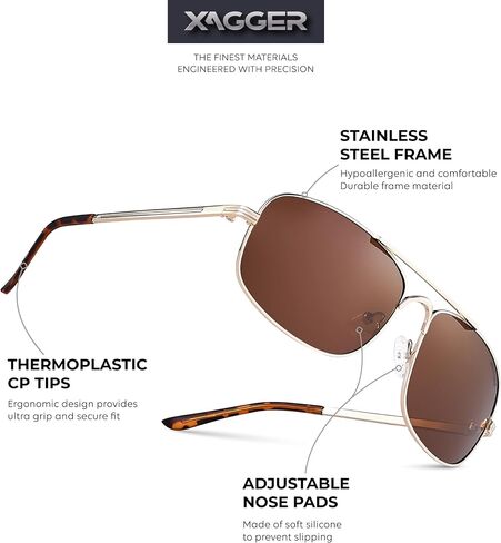Xagger Polarized Brow Bar Aviator Sunglasses for Men Pilot Military Style Metal Frame Driving Shades UV400 in Saudi Arabia