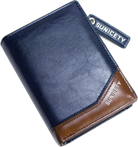 SUMGOGO محفظة رجالية جلدية RFID حامل بطاقات بسحاب حول جيب العملة محافظ صغيرة ثنائية الطي للرجال والأولاد والابن محفظة قصيرة (أزرق) in Kuwait
