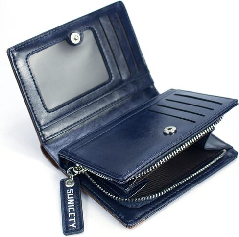 SUMGOGO محفظة رجالية جلدية RFID حامل بطاقات بسحاب حول جيب العملة محافظ صغيرة ثنائية الطي للرجال والأولاد والابن محفظة قصيرة (أزرق) in Kuwait