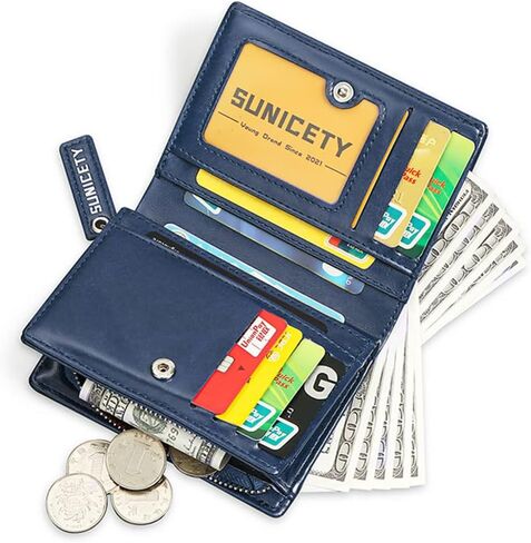 SUMGOGO محفظة رجالية جلدية RFID حامل بطاقات بسحاب حول جيب العملة محافظ صغيرة ثنائية الطي للرجال والأولاد والابن محفظة قصيرة (أزرق) in Kuwait