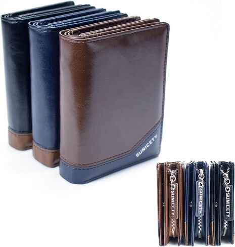 SUMGOGO محفظة رجالية جلدية RFID حامل بطاقات بسحاب حول جيب العملة محافظ صغيرة ثنائية الطي للرجال والأولاد والابن محفظة قصيرة (أزرق) in Kuwait