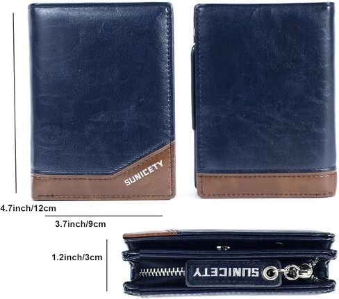 SUMGOGO محفظة رجالية جلدية RFID حامل بطاقات بسحاب حول جيب العملة محافظ صغيرة ثنائية الطي للرجال والأولاد والابن محفظة قصيرة (أزرق) in Kuwait