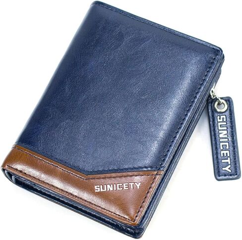 SUMGOGO محفظة رجالية جلدية RFID حامل بطاقات بسحاب حول جيب العملة محافظ صغيرة ثنائية الطي للرجال والأولاد والابن محفظة قصيرة (أزرق) in Kuwait