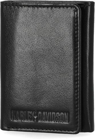 Harley Davidson Men's Leather RFID Blocking Trifold Wallet, Black (Buff) in Kuwait
