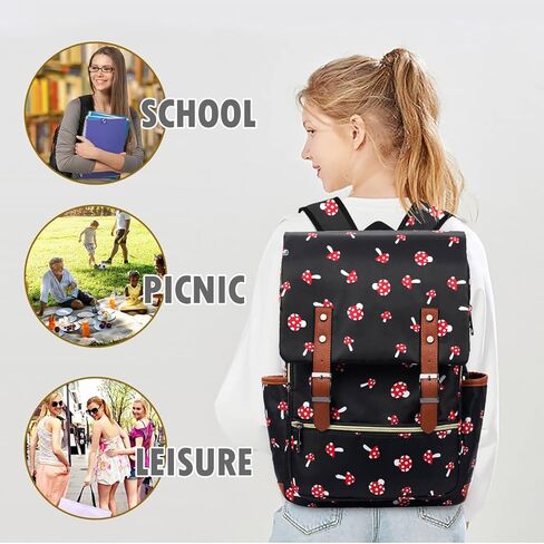 Slim Laptop Backpack College Student School Bag Travel Rucksack Daypack Daisy Black in Kuwait