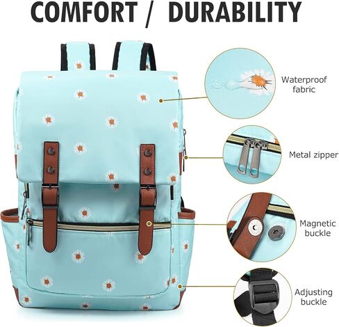 Slim Laptop Backpack College Student School Bag Travel Rucksack Daypack Daisy Black in Saudi Arabia