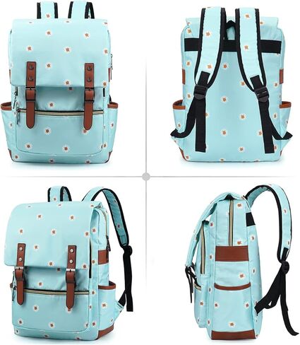 Slim Laptop Backpack College Student School Bag Travel Rucksack Daypack Daisy Black in Saudi Arabia